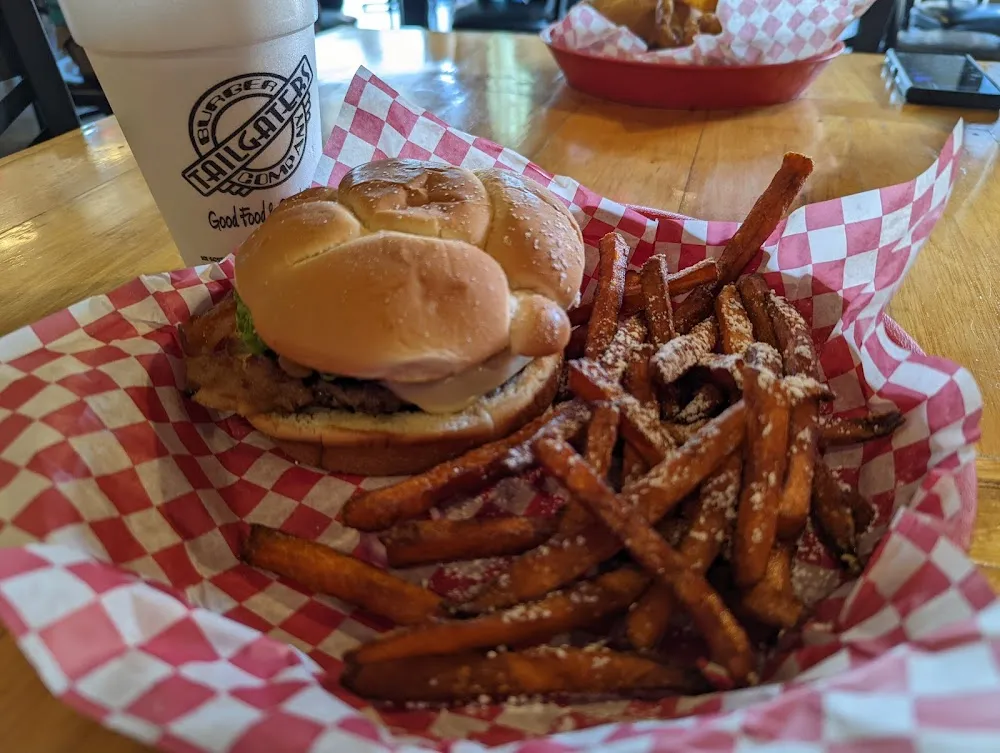 Medium Bacon Cheeseburger with Pepper Jack Cheese and Sweet Potato Fries